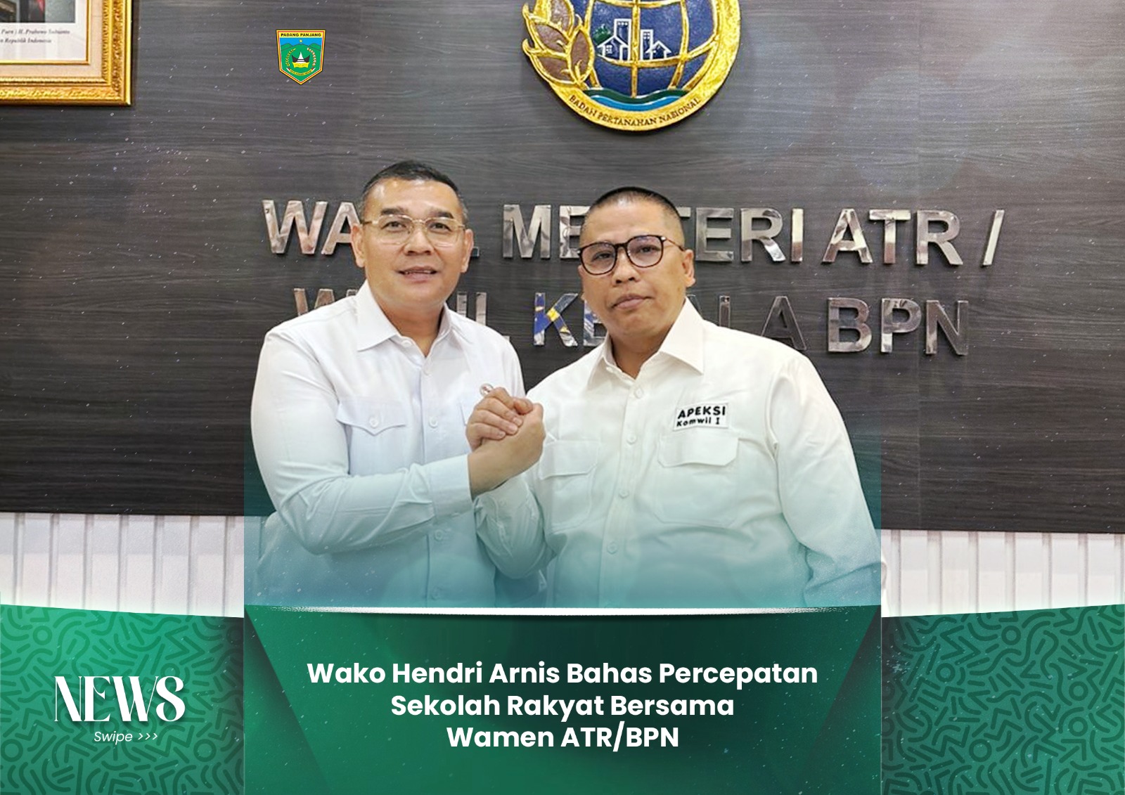 Wako Hendri Arnis Bahas Percepatan Sekolah Rakyat Bersama Wamen ATR/BPN