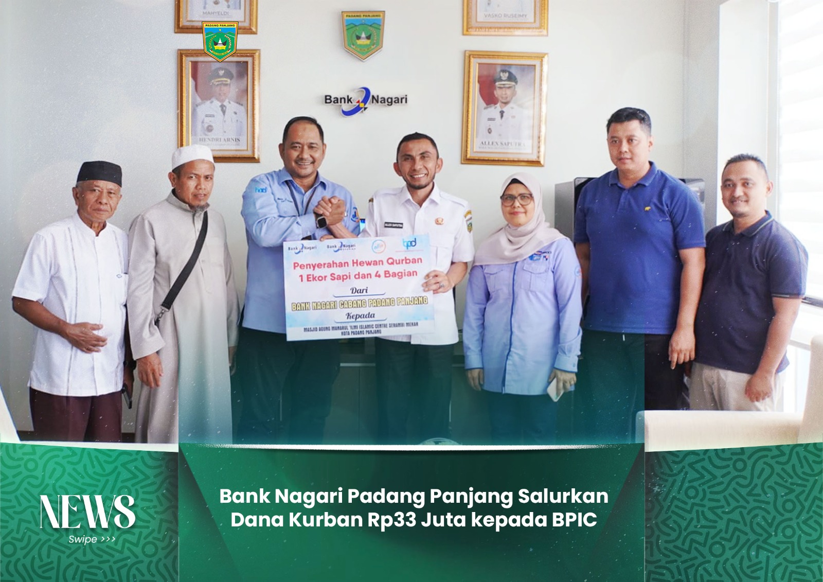 Bank Nagari Padang Panjang Salurkan Dana Kurban Rp33 Juta kepada BPIC