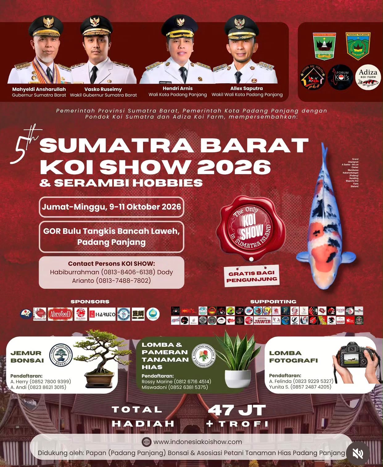 Sumatra Barat Koi Show 2026 Digelar di Padang Panjang, Hadirkan Pameran dan Kompetisi Hobi